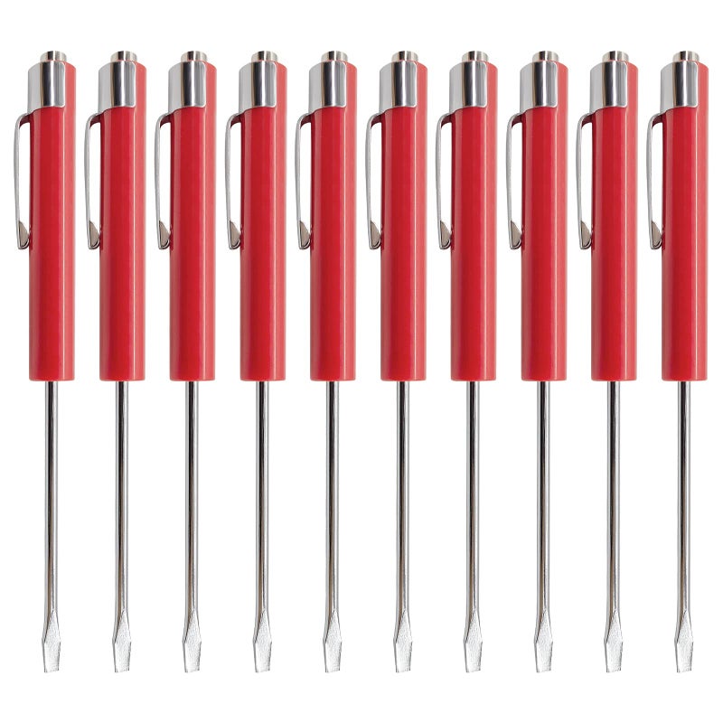 Earthtec (10) TEN for Snap on Pocket Screwdriver, Flat Tip Screwdrivers, RED ~ Magnetic .NEW. R86855 - Image 1